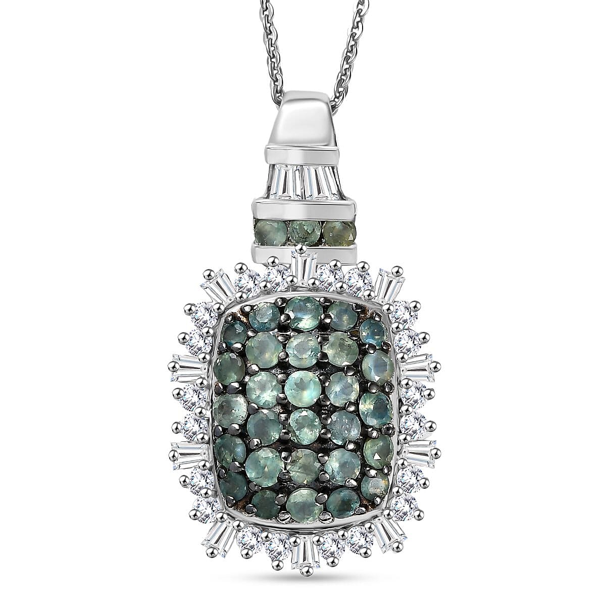 D'Joy Alexandrite & Moissanite Pendant with Chain (Size 20) in Rhodium Overlay Sterling Silver 1.80 Ct.