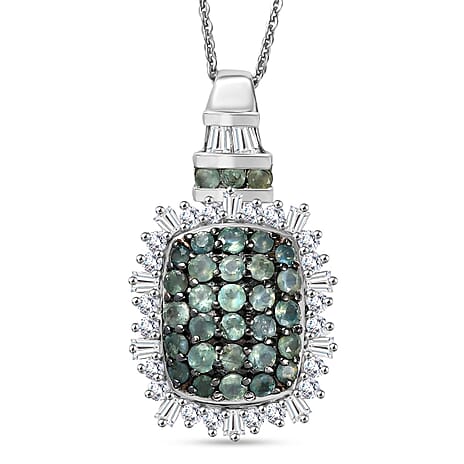 D'Joy Alexandrite & Moissanite Pendant with Chain (Size 20) in Rhodium Overlay Sterling Silver 1.80 Ct.