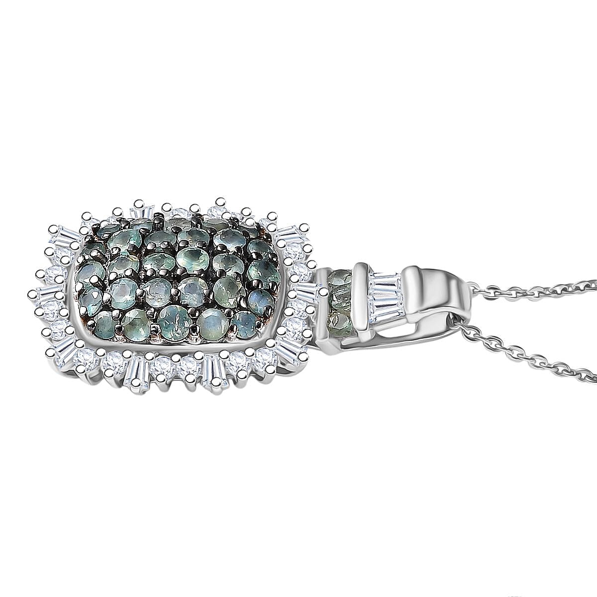 D'Joy Alexandrite & Moissanite Pendant with Chain (Size 20) in Rhodium Overlay Sterling Silver 1.80 Ct.