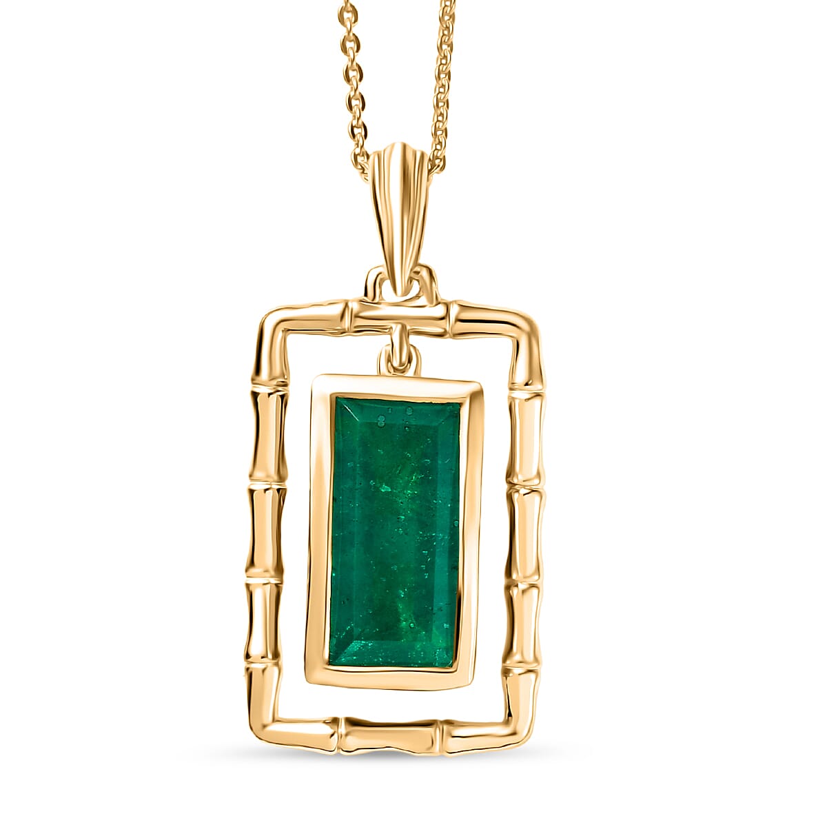 Emeraldine Triplet Quartz Pendant with Chain (Size 20) in Yellow Gold Plated Sterling Silver 5.15 Ct.