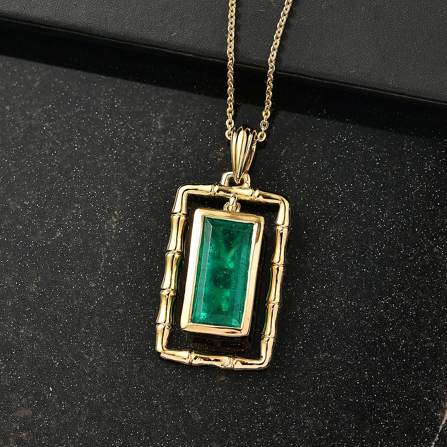 Emeraldine Triplet Quartz Pendant with Chain (Size 20) in Yellow Gold Plated Sterling Silver 5.15 Ct.