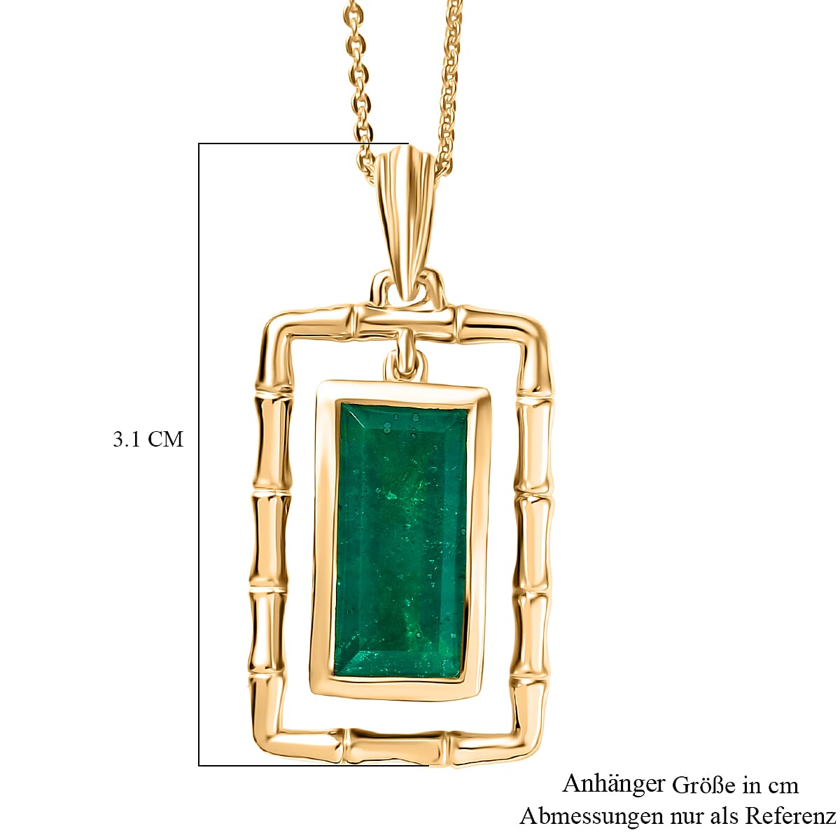 Emeraldine Triplet Quartz Pendant with Chain (Size 20) in Yellow Gold Plated Sterling Silver 5.15 Ct.
