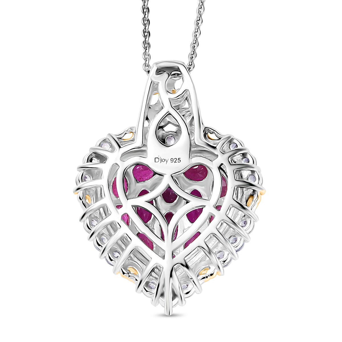 D'Joy African Ruby & White Zircon Pendant with Chain (Size 20) in 18K Vermeil Yellow Gold Plated & Rhodium Overlay Sterling Silver 5.33 Ct.