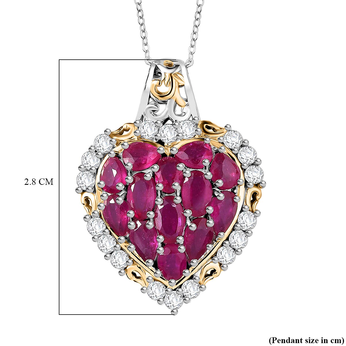 D'Joy African Ruby & White Zircon Pendant with Chain (Size 20) in 18K Vermeil Yellow Gold Plated & Rhodium Overlay Sterling Silver 5.33 Ct.