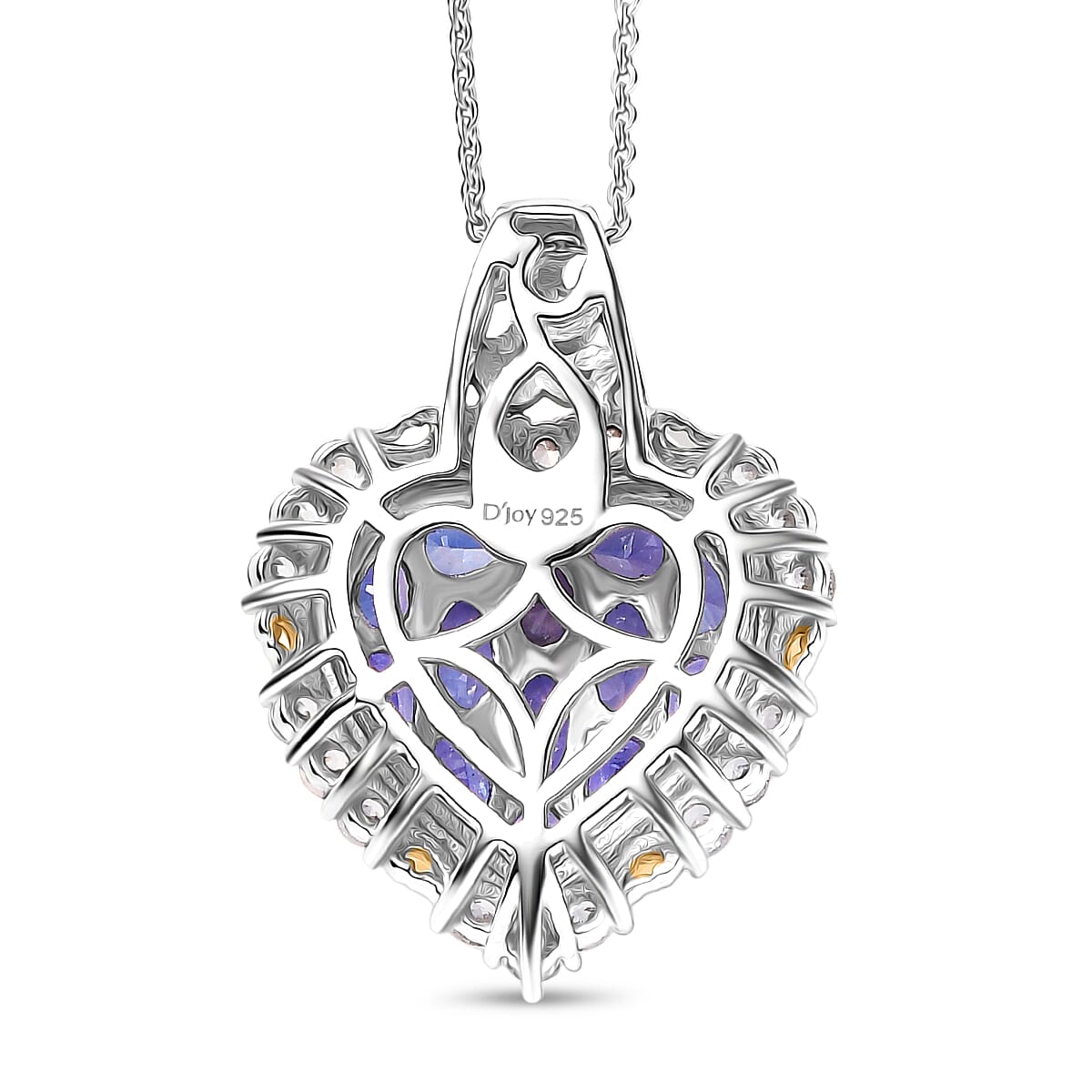 D'Joy Tanzanite & White Zircon Pendant with Chain (Size 20) in 18K Vermeil Yellow Gold Plated & Rhodium Overlay Sterling Silver 3.71 Ct.