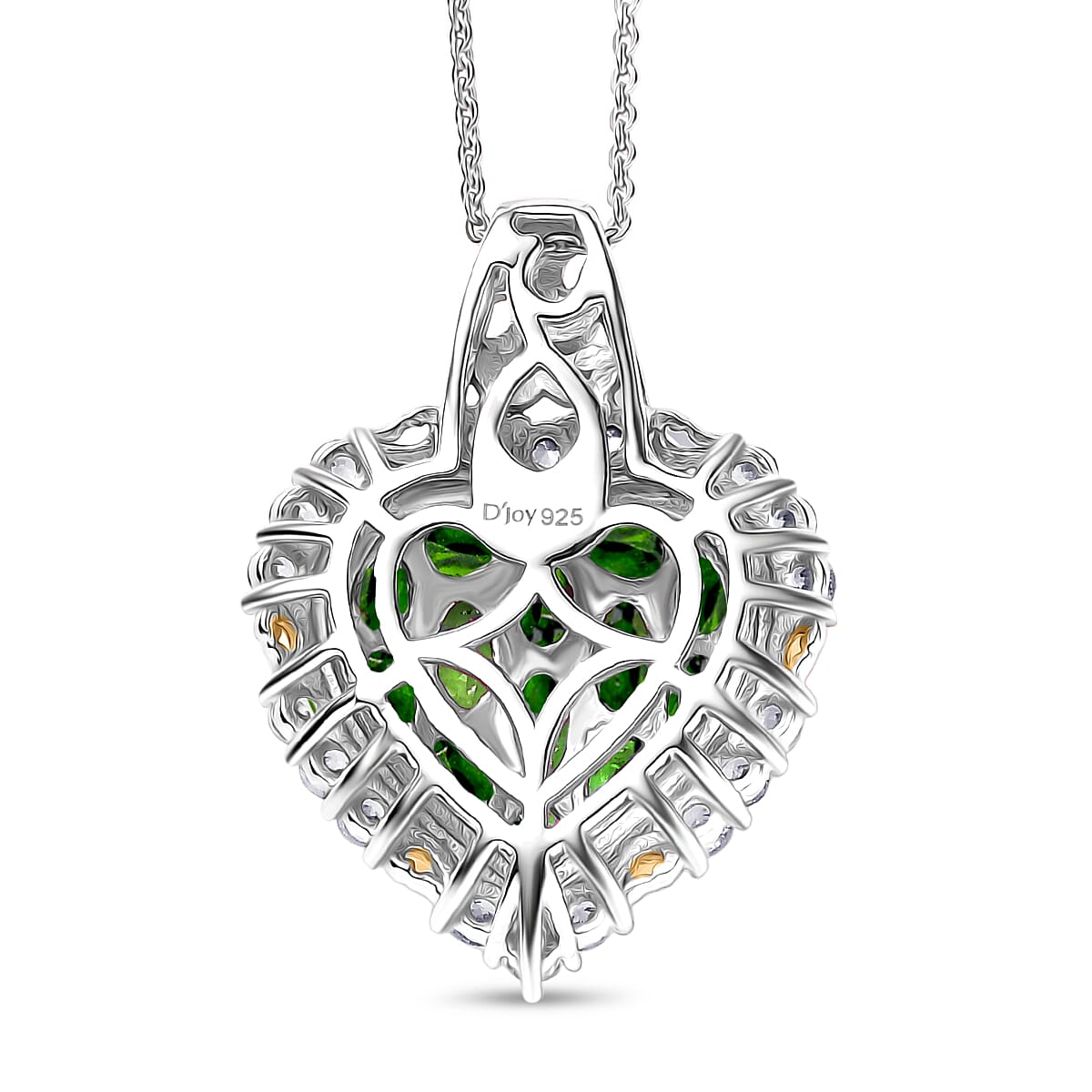 D'Joy Natural Chrome Diopside & White Zircon Pendant with Chain (Size 20) in 18K Vermeil Yellow Gold Plated & Rhodium Overlay Sterling Silver 3.70 Ct.