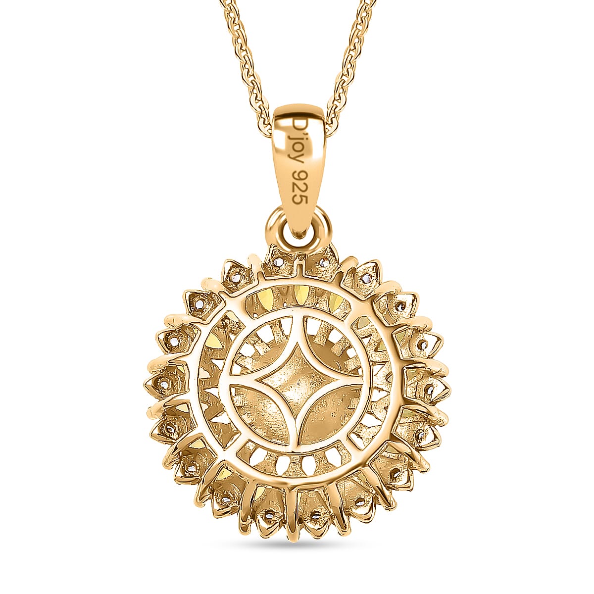 D'Joy Golden South Sea Pearl, Yellow Sapphire & White Zircon Pendant with Chain (Size 20) in 18K Vermeil Yellow Gold Plated Sterling Silver 8.20 Ct.