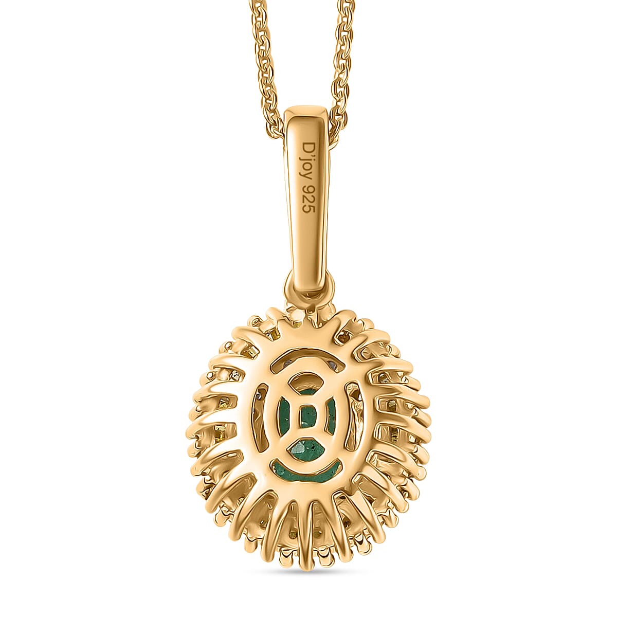 D'Joy Premium Emerald, Yellow Diamond & White Diamond Pendant with Chain (Size 20) in 18K Vermeil Yellow Gold Plated Sterling Silver 1.23 Ct.
