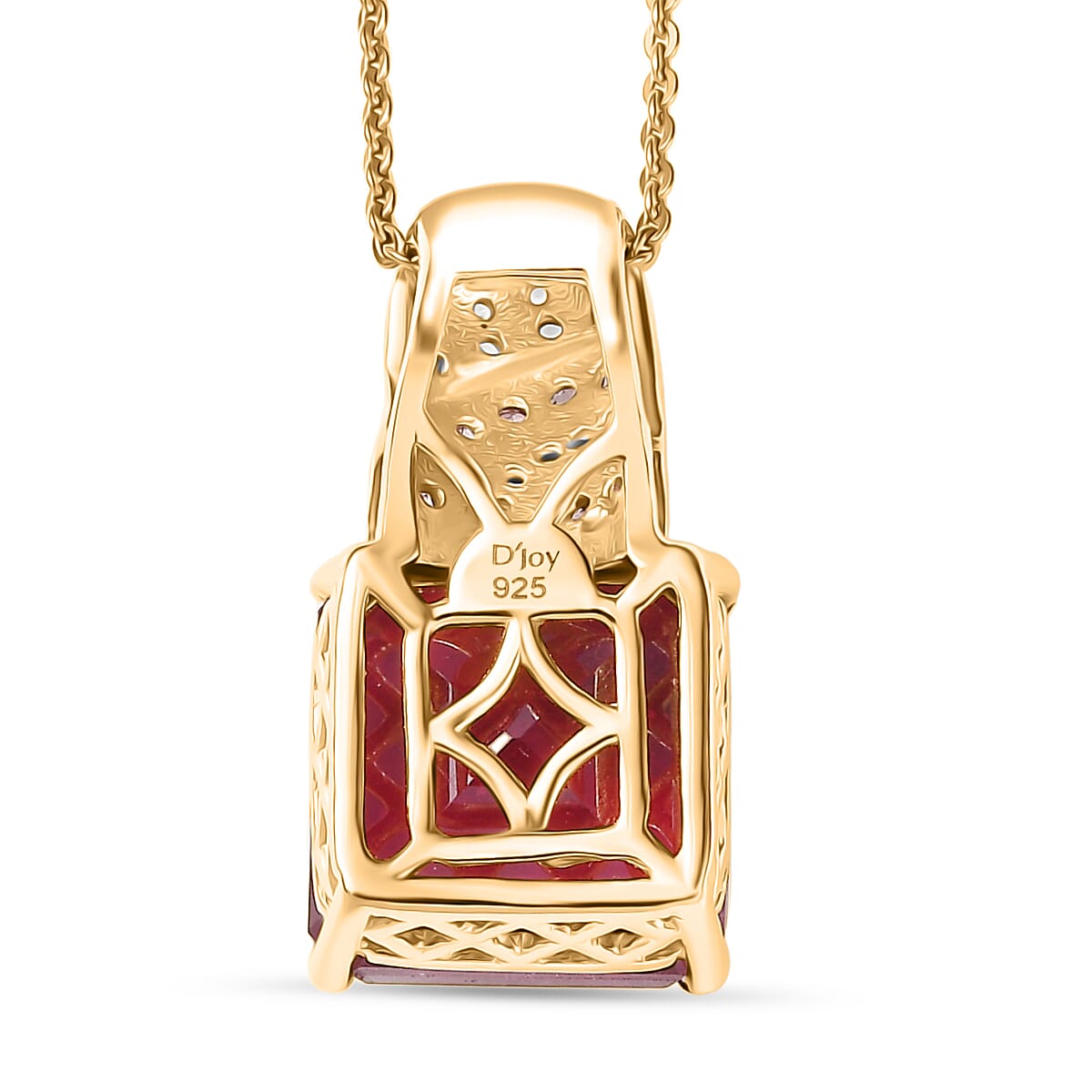D'Joy Fissure Filled Ruby, Pink Sapphire &  White Zircon Pendant with Chain (Size - 20) in 18K Vermeil Yellow Gold Plated Sterling Silver 11.47 Ct.