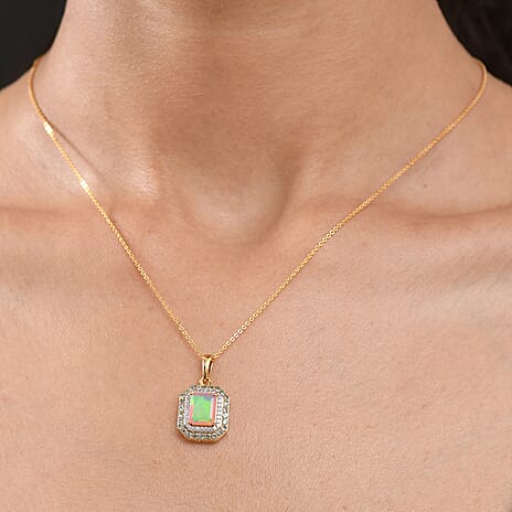 D'Joy Ethiopian Opal, Alexandrite & White Zircon Pendant with Chain (Size 20) in 18K Vermeil Yellow Gold Plated Sterling Silver 2.39 Ct.