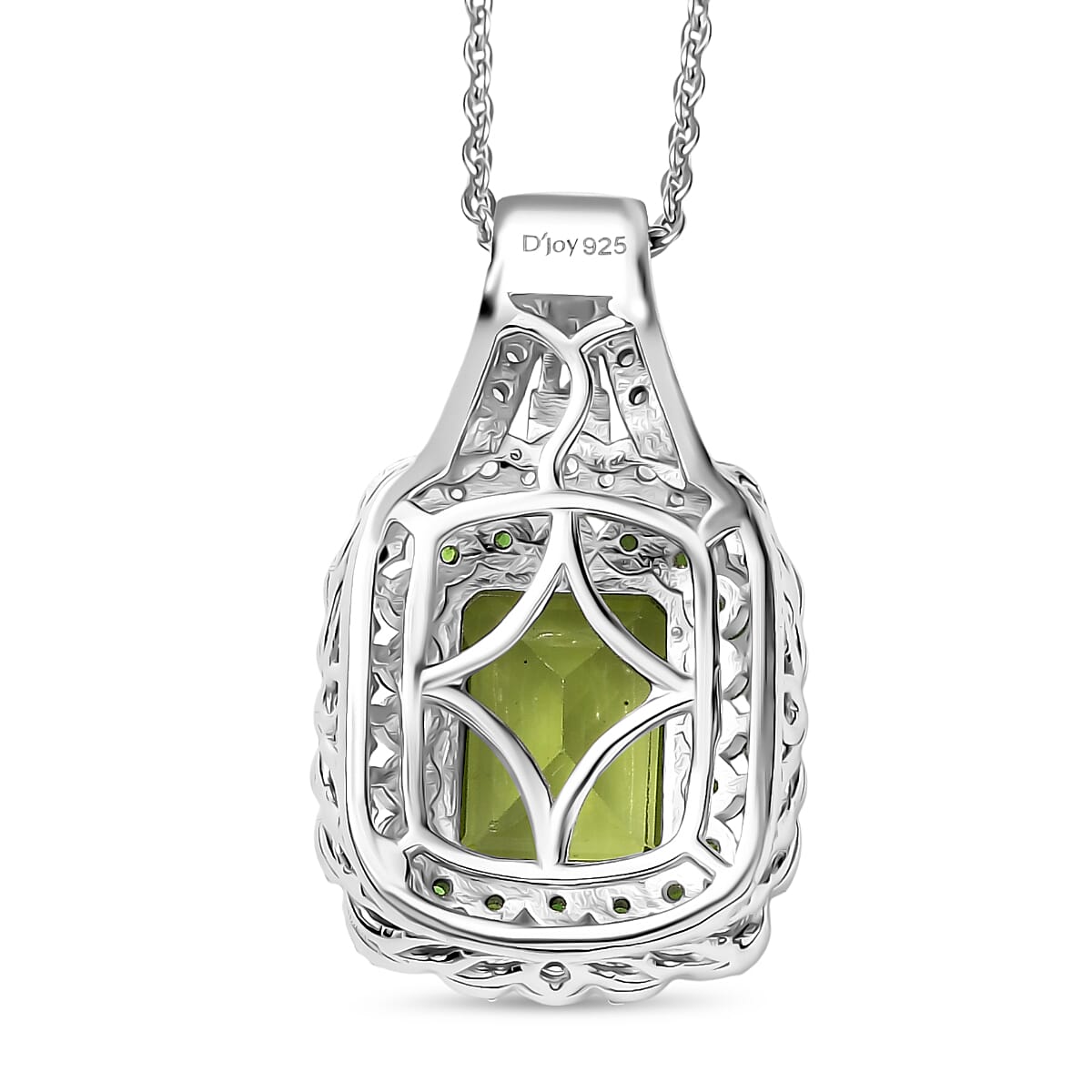 D'Joy Peridot, White Zircon & Natural Chrome Diopside Pendant with Chain (Size 20) in Rhodium Overlay Sterling Silver 3.69 Ct.