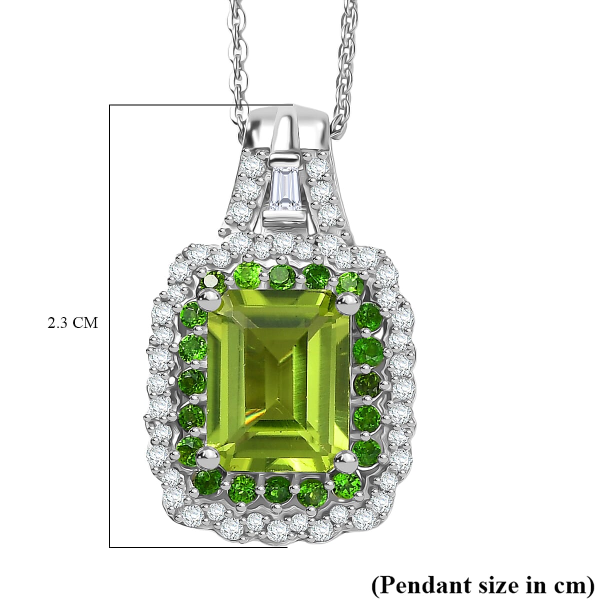D'Joy Peridot, White Zircon & Natural Chrome Diopside Pendant with Chain (Size 20) in Rhodium Overlay Sterling Silver 3.69 Ct.