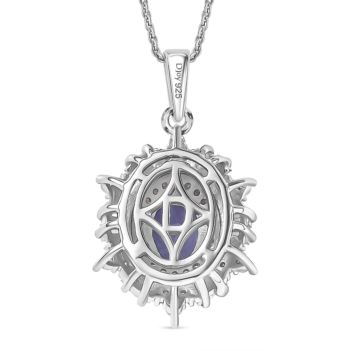 D'Joy Tanzanite & Moissanite Pendant with Chain (Size 20) in Rhodium Overlay Sterling Silver 1.37 Ct.