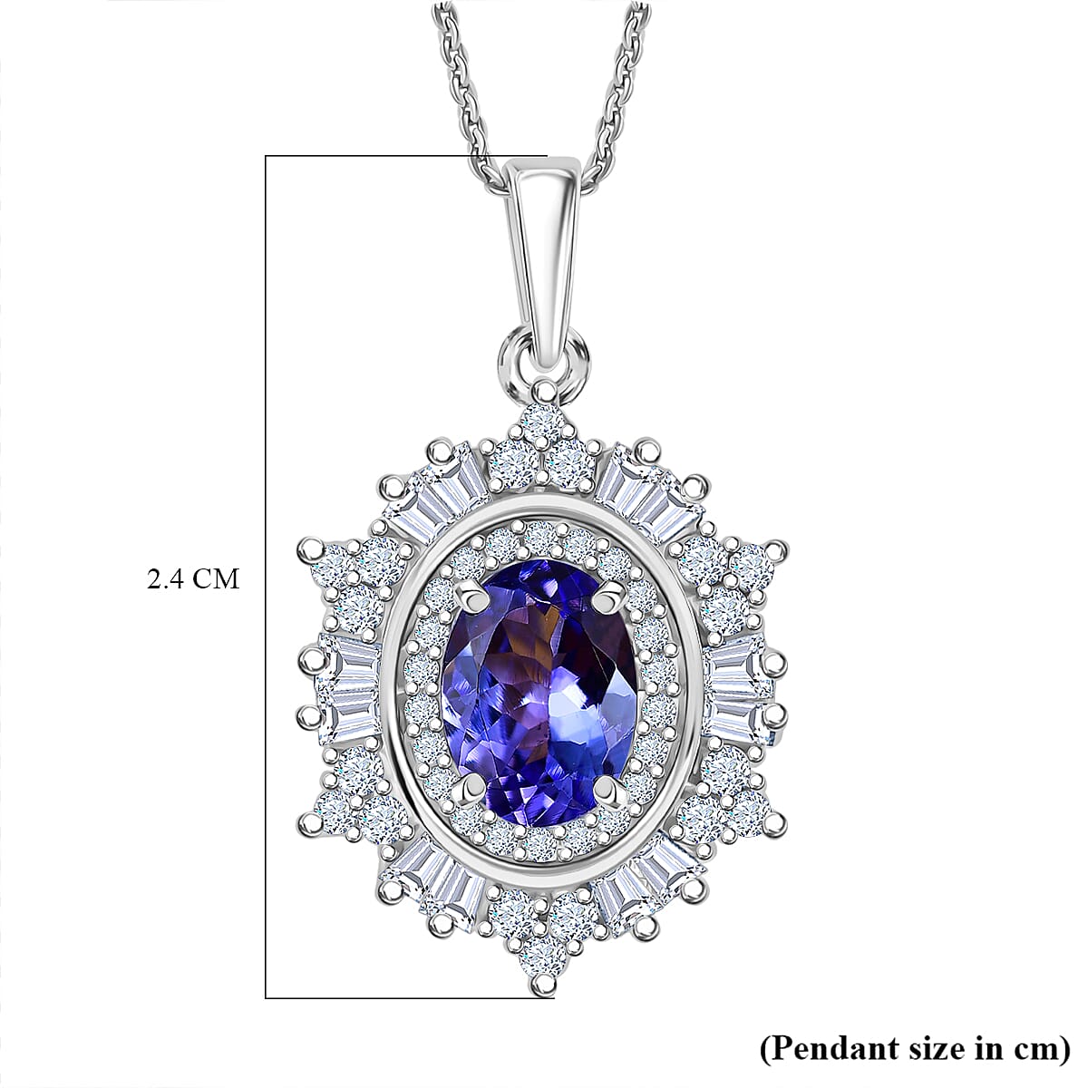 D'Joy Tanzanite & Moissanite Pendant with Chain (Size 20) in Rhodium Overlay Sterling Silver 1.37 Ct.