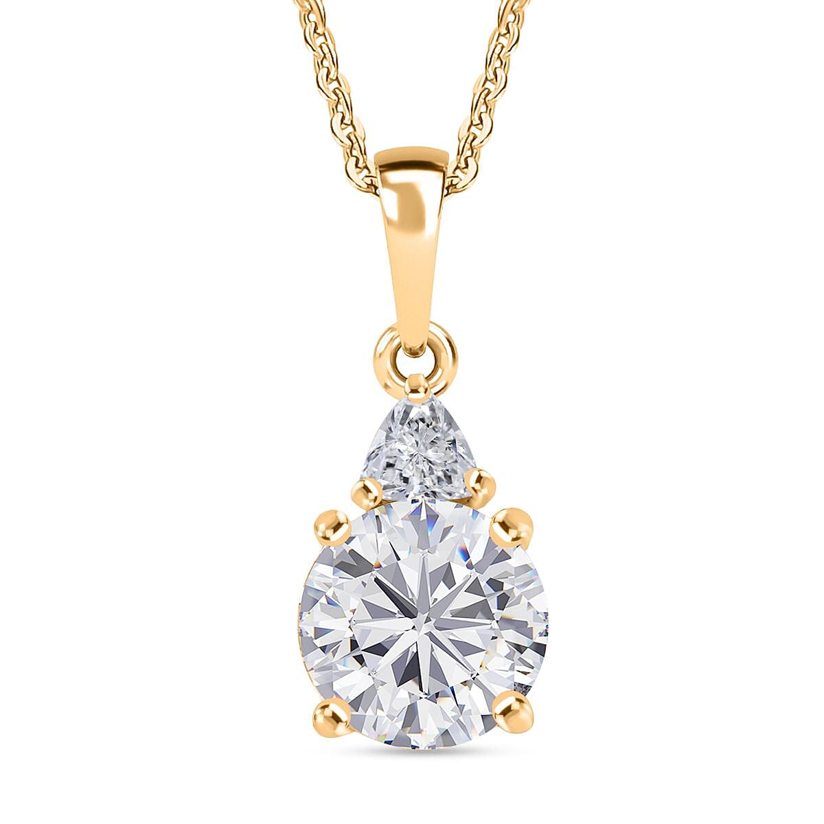 D'Joy Moissanite Pendant with Chain (Size 20) in 18K Yellow Gold Plated Sterling Silver 2.01 Ct.