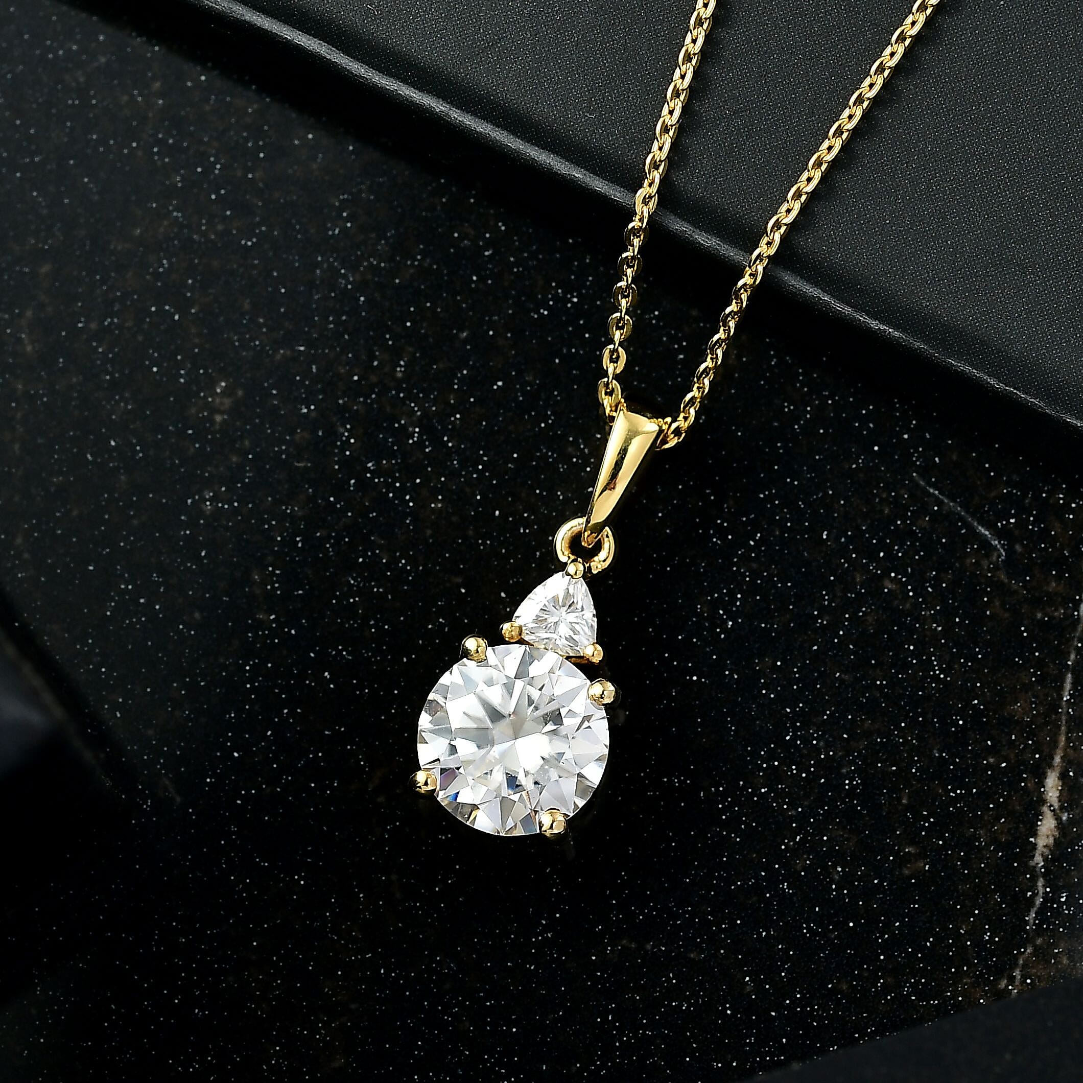 D'Joy Moissanite Pendant with Chain (Size 20) in 18K Yellow Gold Plated Sterling Silver 2.01 Ct.