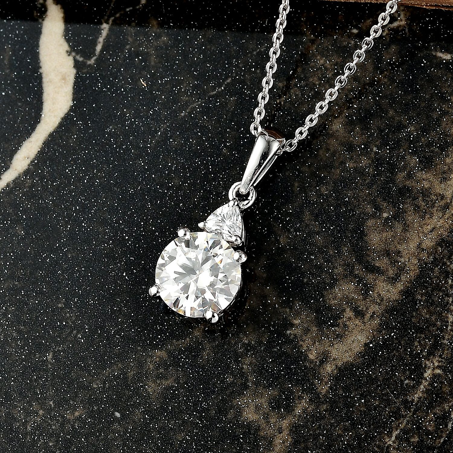 D'Joy Moissanite Pendant with Chain (Size 20) in Platinum Overlay Sterling Silver 2.01 Ct.