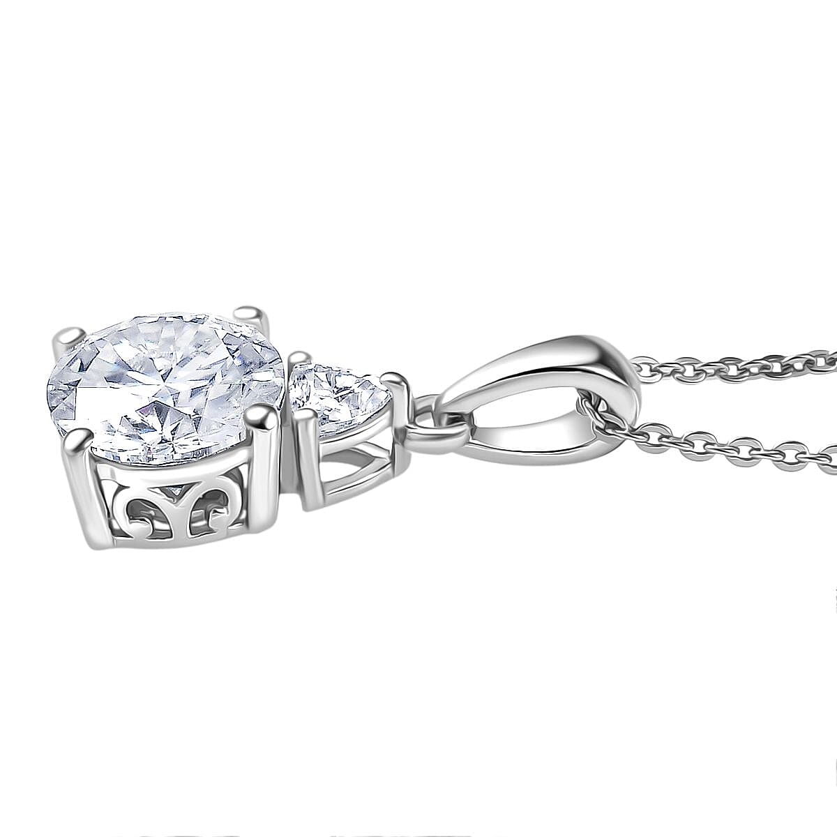 D'Joy Moissanite Pendant with Chain (Size 20) in Platinum Overlay Sterling Silver 2.01 Ct.
