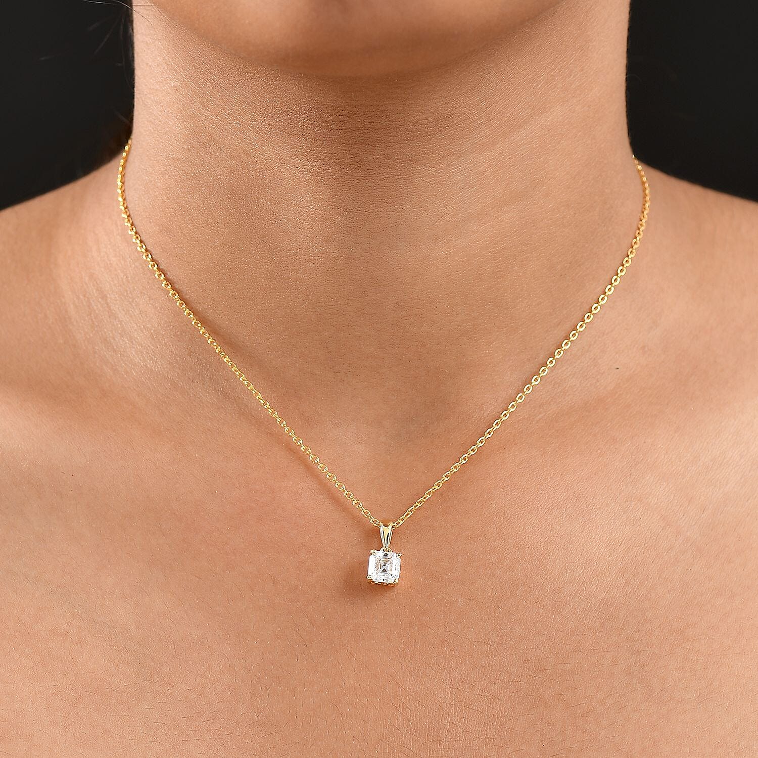 Moissanite Pendant with Chain (Size 20) in 18K YG Plating Sterling Silver  1.200  Ct.