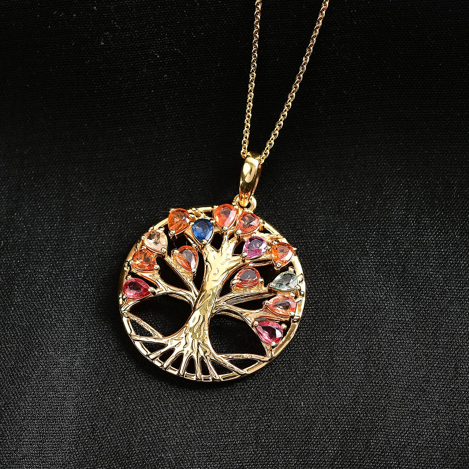 Rainbow Sapphire Pendant with Chain (Size 20) in Yellow Gold Plated Sterling Silver 2.78 Ct.