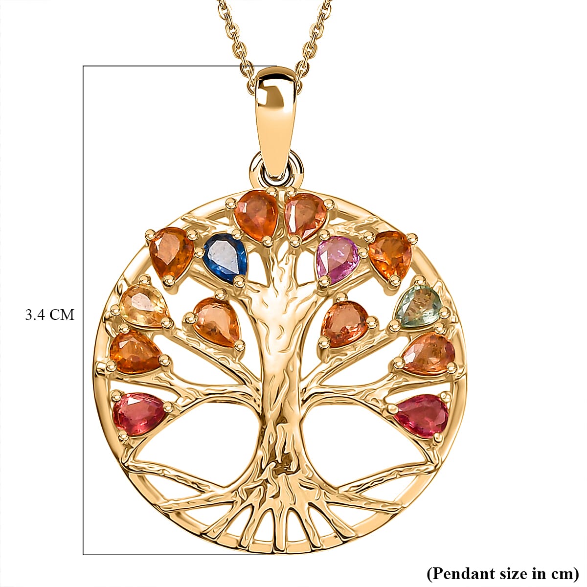 Rainbow Sapphire Pendant with Chain (Size 20) in Yellow Gold Plated Sterling Silver 2.78 Ct.