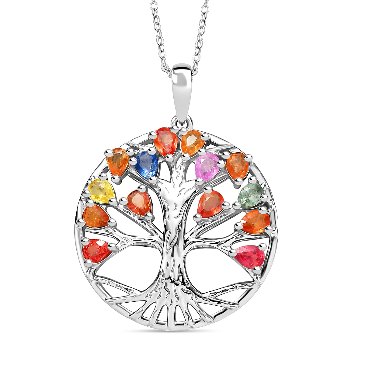 Rainbow Sapphire & Blue Sapphire Pendant with Chain (Size 20) in Rhodium Overlay Sterling Silver 2.11 Ct.