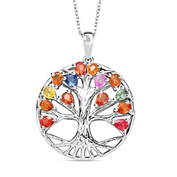 Rainbow Sapphire & Blue Sapphire Pendant with Chain (Size 20) in Rhodium Overlay Sterling Silver 2.11 Ct.