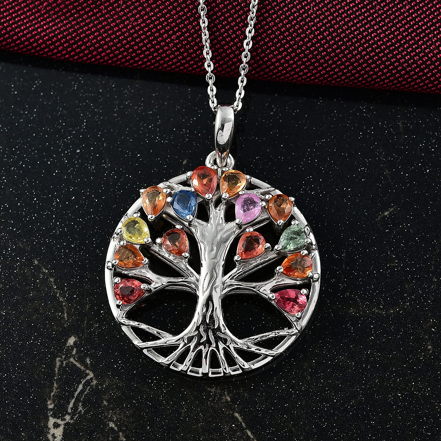 Rainbow Sapphire & Blue Sapphire Pendant with Chain (Size 20) in Rhodium Overlay Sterling Silver 2.11 Ct.