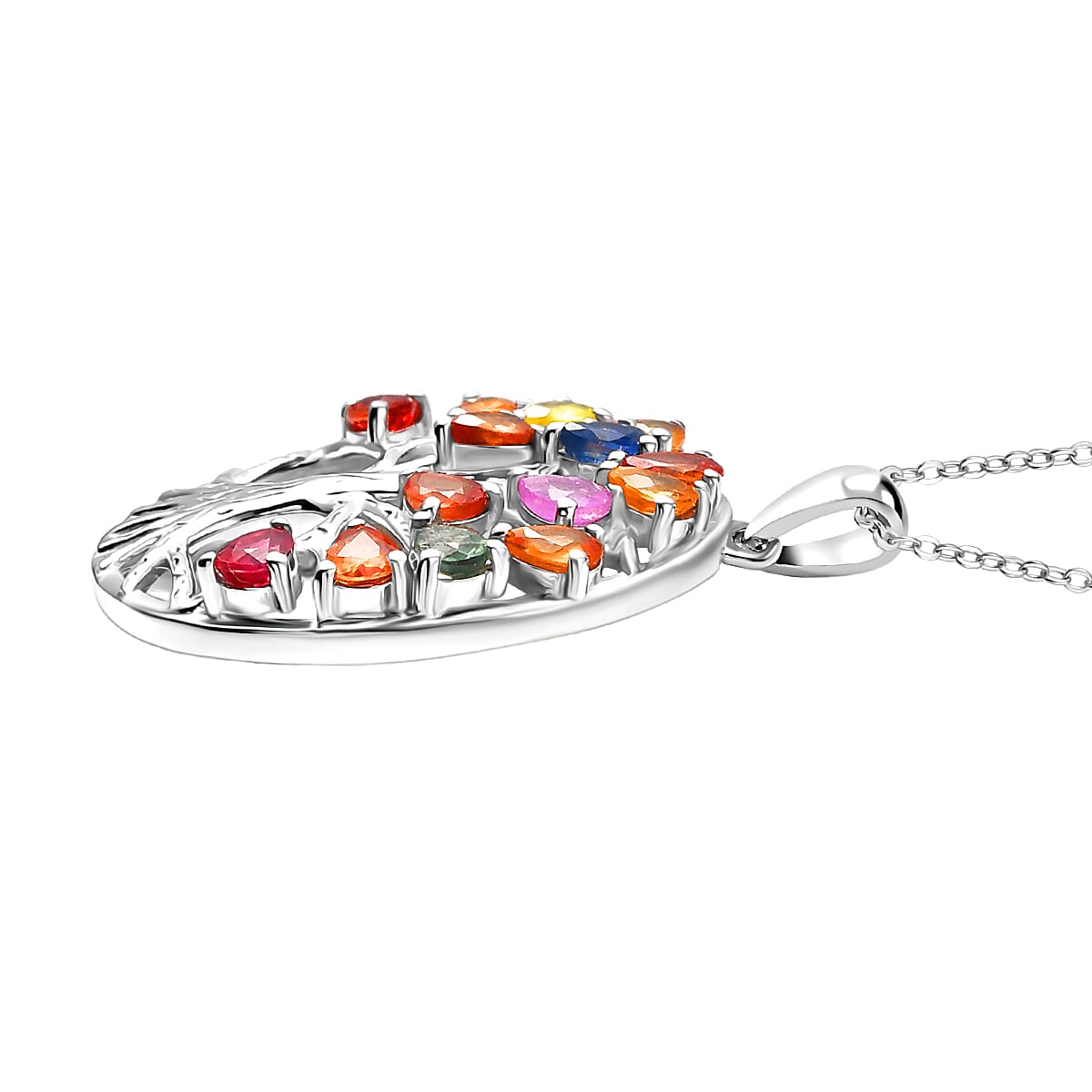 Rainbow Sapphire & Blue Sapphire Pendant with Chain (Size 20) in Rhodium Overlay Sterling Silver 2.11 Ct.