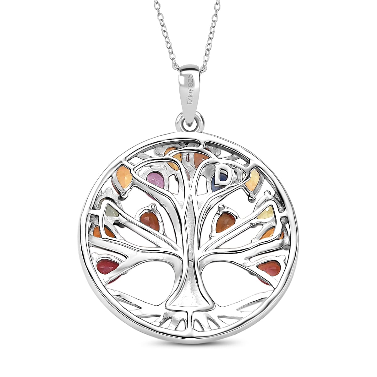 Rainbow Sapphire & Blue Sapphire Pendant with Chain (Size 20) in Rhodium Overlay Sterling Silver 2.11 Ct.