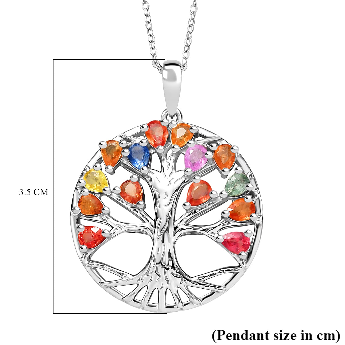 Rainbow Sapphire & Blue Sapphire Pendant with Chain (Size 20) in Rhodium Overlay Sterling Silver 2.11 Ct.