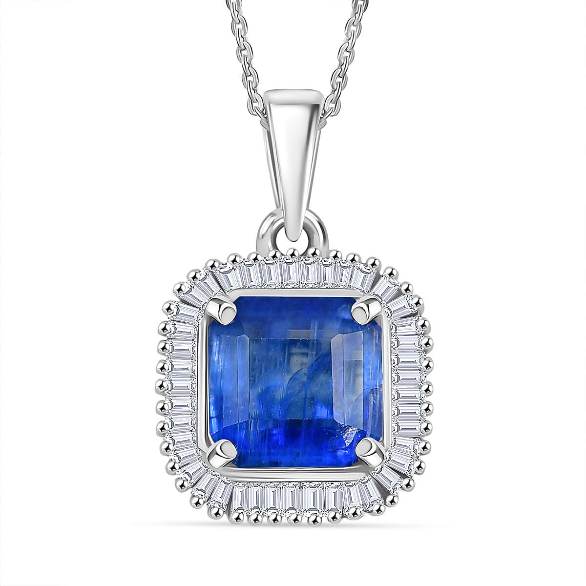 Heir to the Kashmir Sapphire - Nilamani & White Diamond Pendant with Chain (Size 20) in Rhodium Overlay Sterling 3.07 Ct.