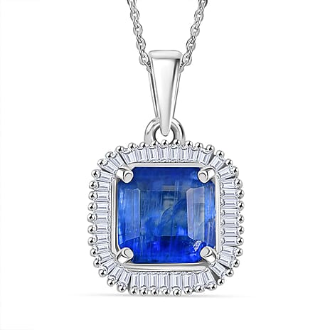 Heir to the Kashmir Sapphire - Nilamani & White Diamond Pendant with Chain (Size 20) in Rhodium Overlay Sterling 3.07 Ct.
