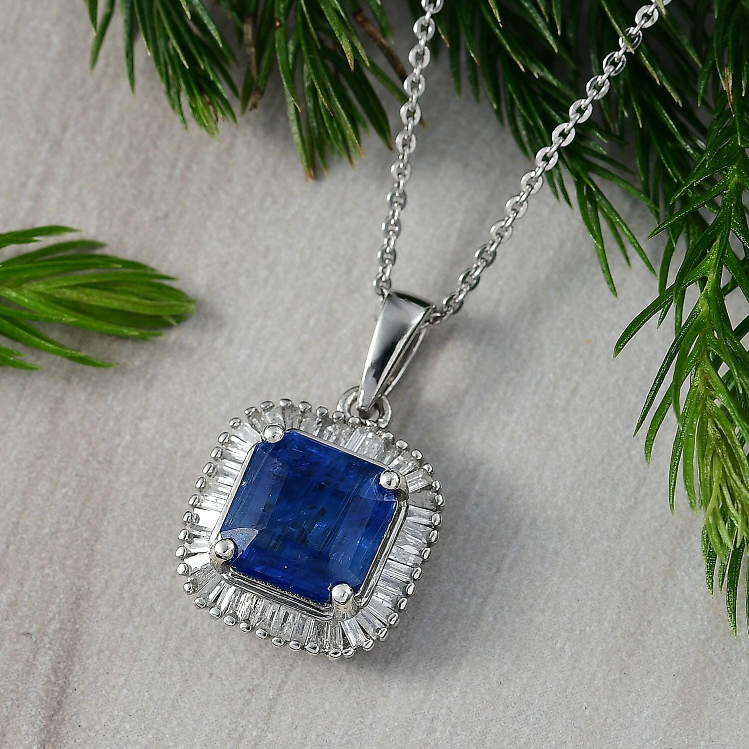 Heir to the Kashmir Sapphire - Nilamani & White Diamond Pendant with Chain (Size 20) in Rhodium Overlay Sterling 3.07 Ct.