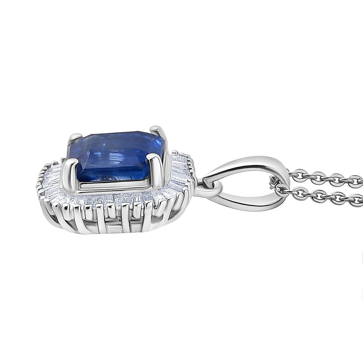 Heir to the Kashmir Sapphire - Nilamani & White Diamond Pendant with Chain (Size 20) in Rhodium Overlay Sterling 3.07 Ct.