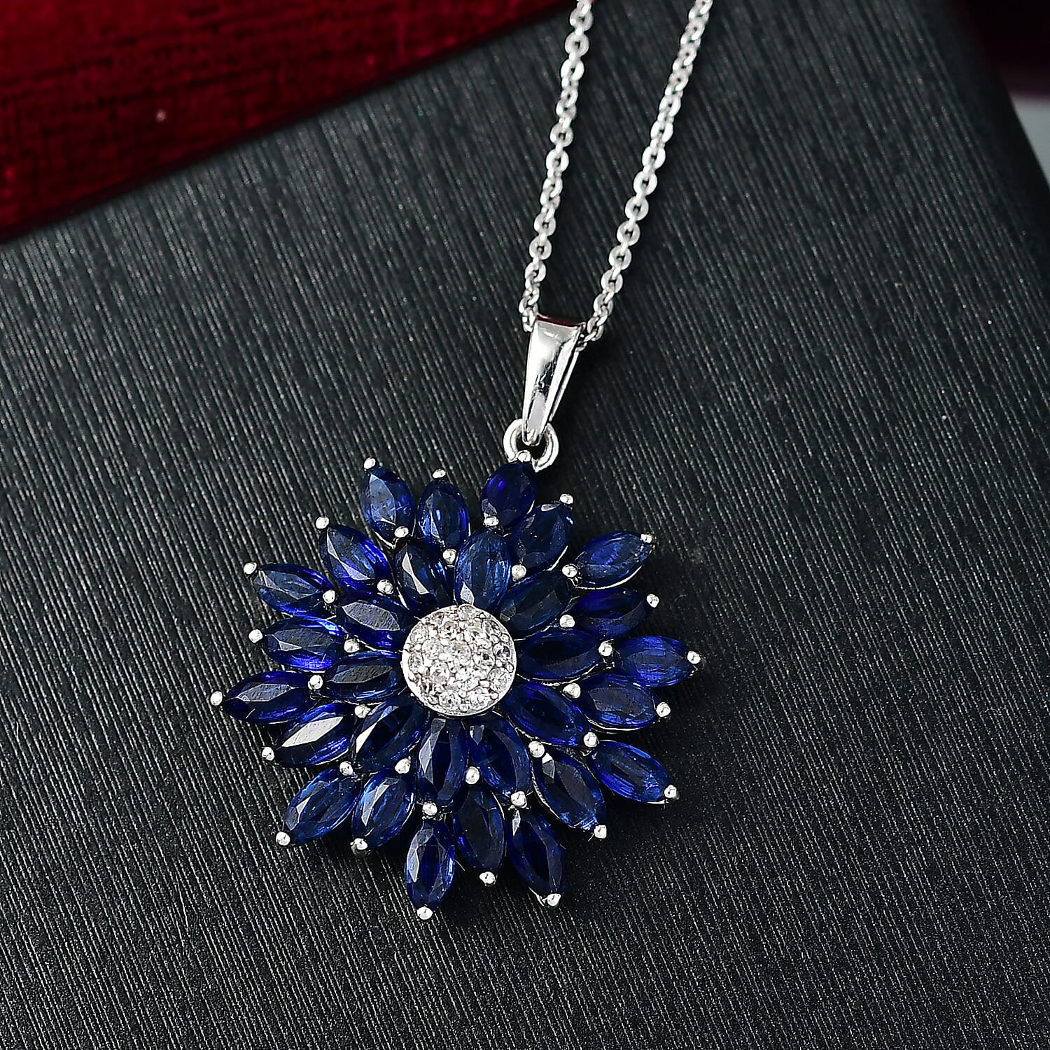 D'joy Kashmir Kyanite & White Zircon Pendant with Chain (Size 20) in Rhodium Overlay Sterling Silver 7.67 Ct.