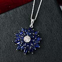 D'joy Kashmir Kyanite & White Zircon Pendant with Chain (Size 20) in Rhodium Overlay Sterling Silver 7.67 Ct.