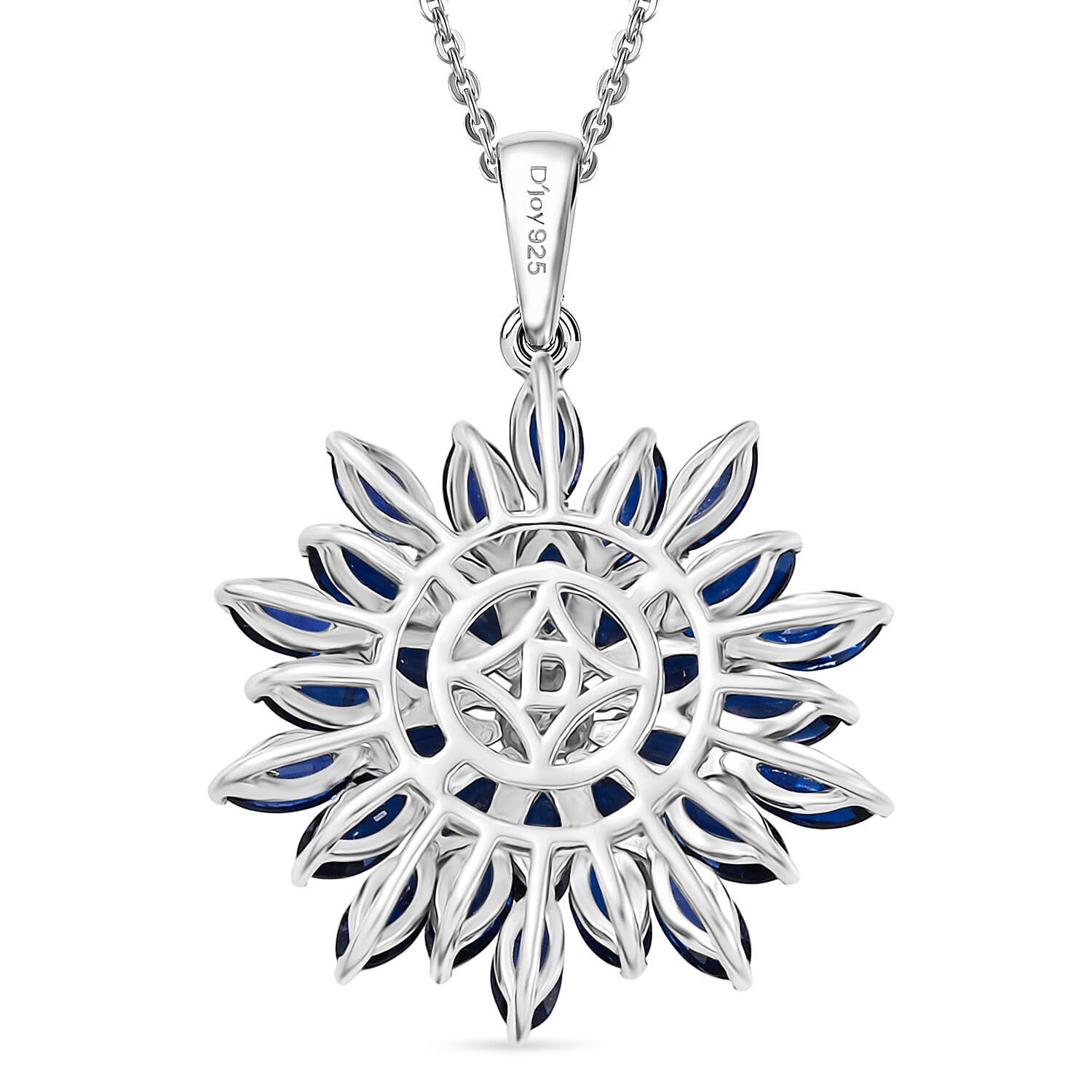 D'joy Kashmir Kyanite & White Zircon Pendant with Chain (Size 20) in Rhodium Overlay Sterling Silver 7.67 Ct.