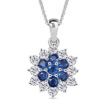 Natural Kashmir Kyanite & White Zircon Pendant with Chain (Size 20) in Platinum Overlay Sterling Silver 3.11 Ct.