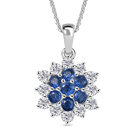 D'Joy Kashmir Kyanite & White Zircon Pendant with Chain (Size 20) in Platinum Overlay Sterling Silver 3.11 Ct.
