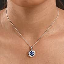 Natural Kashmir Kyanite & White Zircon Pendant with Chain (Size 20) in Platinum Overlay Sterling Silver 3.11 Ct.