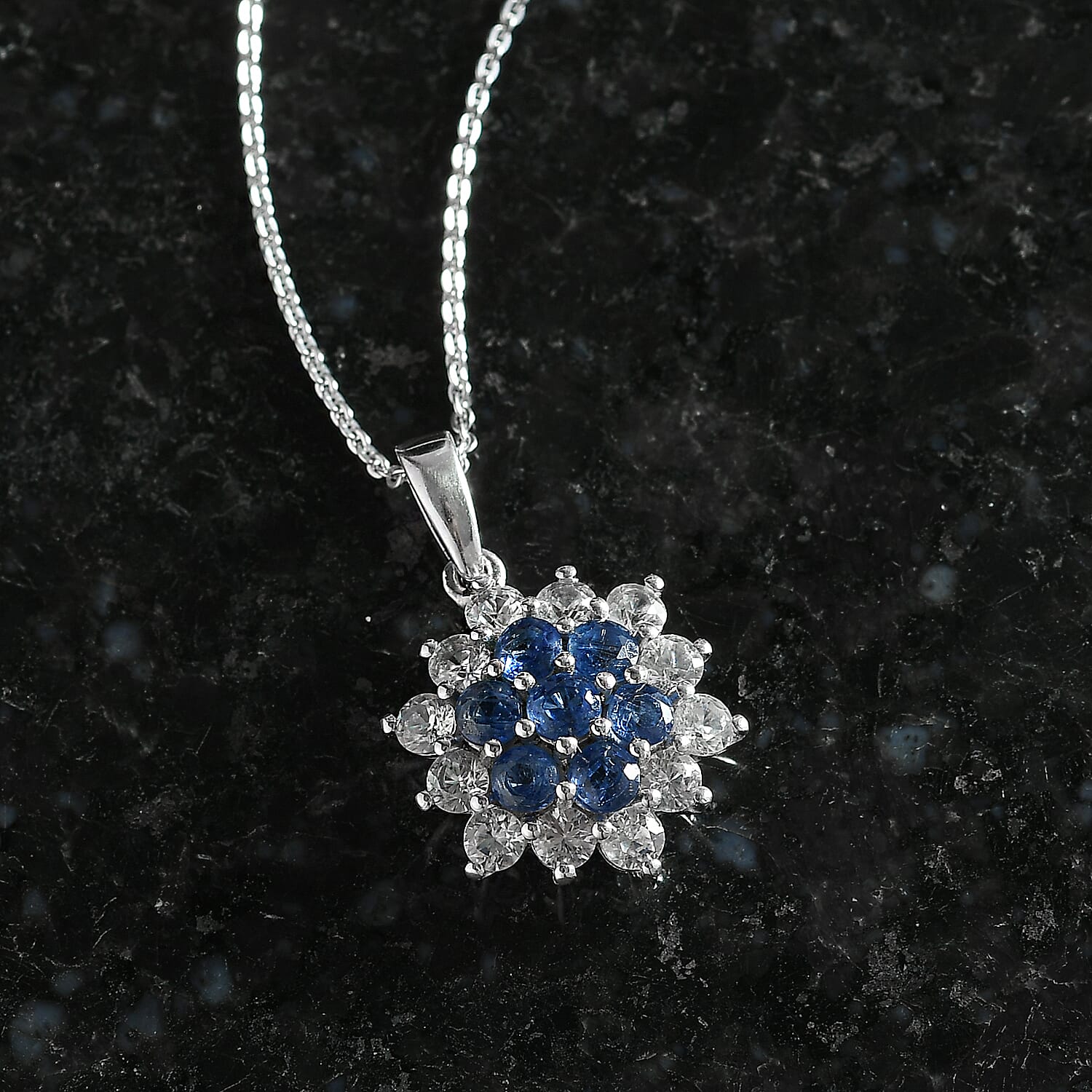 D'Joy Kashmir Kyanite & White Zircon Pendant with Chain (Size 20) in Platinum Overlay Sterling Silver 3.11 Ct.