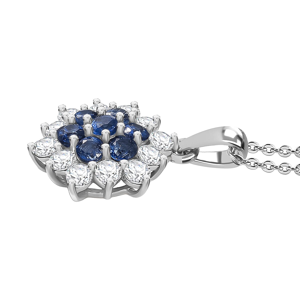 D'Joy Kashmir Kyanite & White Zircon Pendant with Chain (Size 20) in Platinum Overlay Sterling Silver 3.11 Ct.