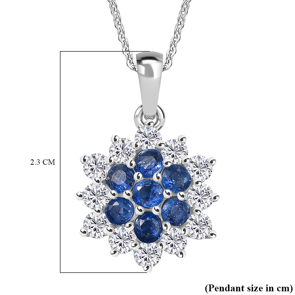 D'Joy Kashmir Kyanite & White Zircon Pendant with Chain (Size 20) in Platinum Overlay Sterling Silver 3.11 Ct.