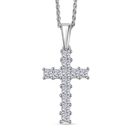0.58 Ct Luxuriant Lab Grown Diamond (VS-EF) Cross Pendant with Chain (Size 20) in Rhodium Overlay St 0.58 Ct Luxuriant Lab Grown Diamond (VS-EF) Cross Pendant with Chain (Size 20) in Rhodium Overlay St