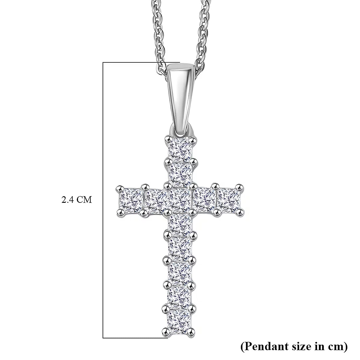 Luxuriant Lab Grown Diamond (VS-EF) Cross Pendant with Chain (Size 20) in Rhodium Overlay Sterling Silver