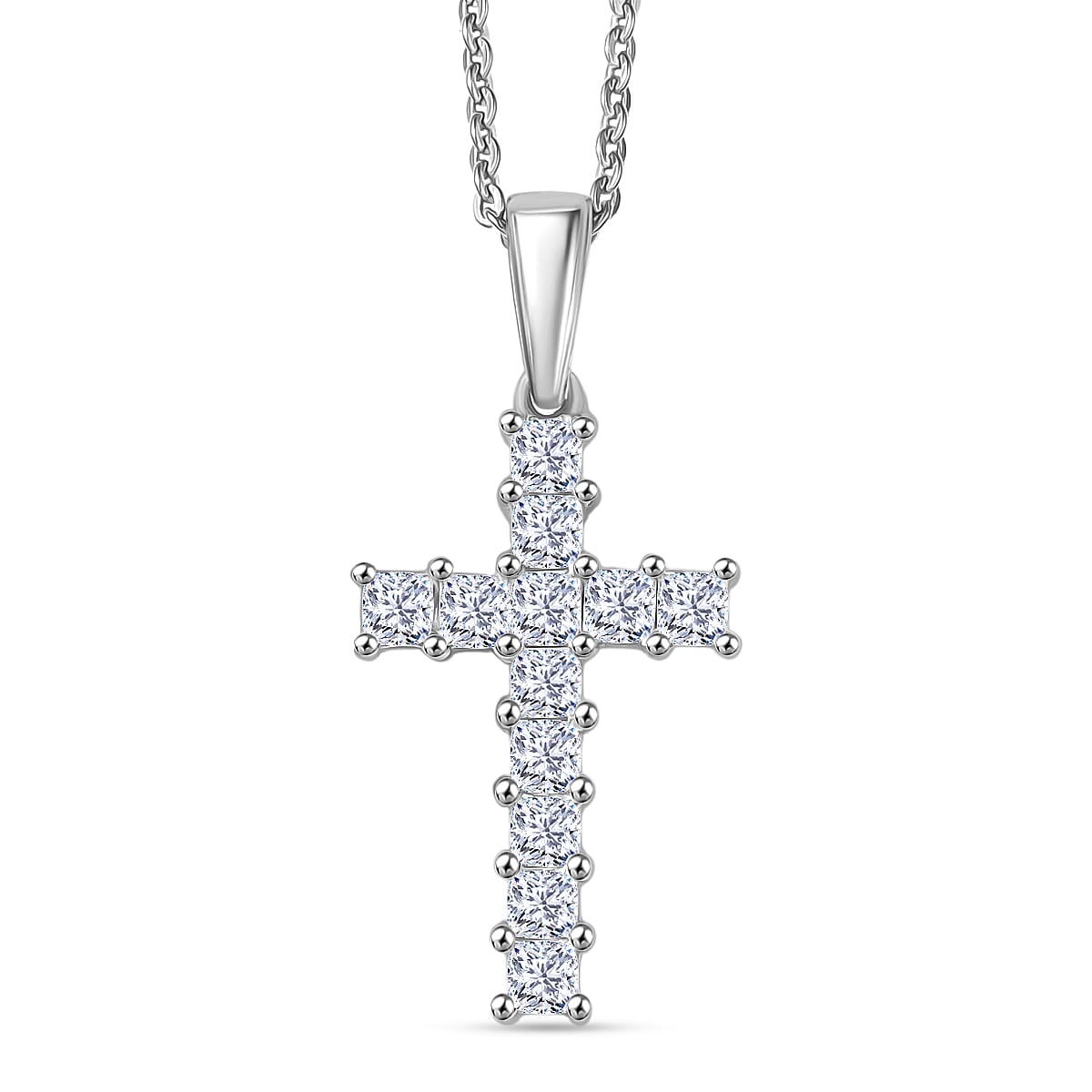 Luxuriant Lab Grown Diamond (VS-EF) Pendant with Chain (Size 20) in Rhodium Overlay Sterling Silver 0.58 Ct.