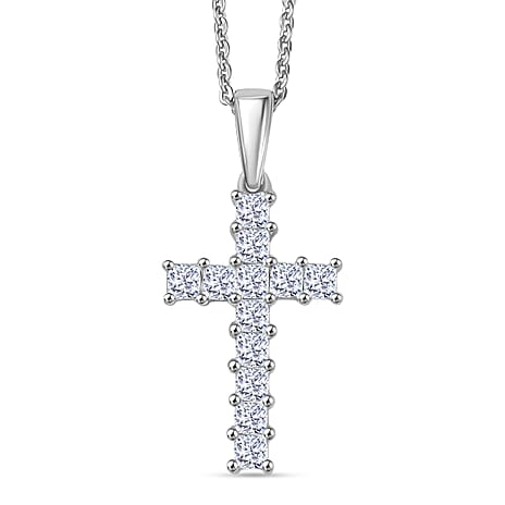 Luxuriant Lab Grown Diamond (VS-EF) Pendant with Chain (Size 20) in Rhodium Overlay Sterling Silver 0.58 Ct.