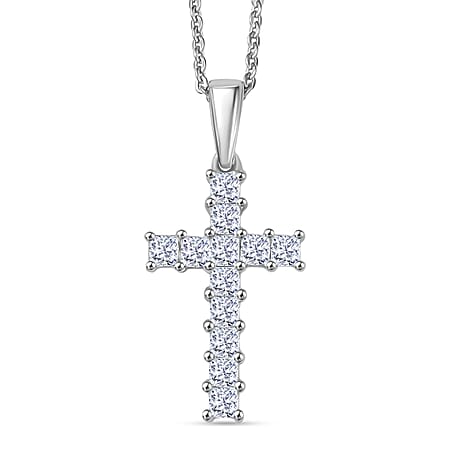 LUXURIANT 0.5 Ct. Lab Grown Diamond Cross Pendant with Chain (Size 20) in Rhodium Overlay Sterling Silver (VS-EF) LUXURIANT 0.5 Ct. Lab Grown Diamond Cross Pendant with Chain (Size 20) in Rhodium Overlay Sterling Silver (VS-EF)