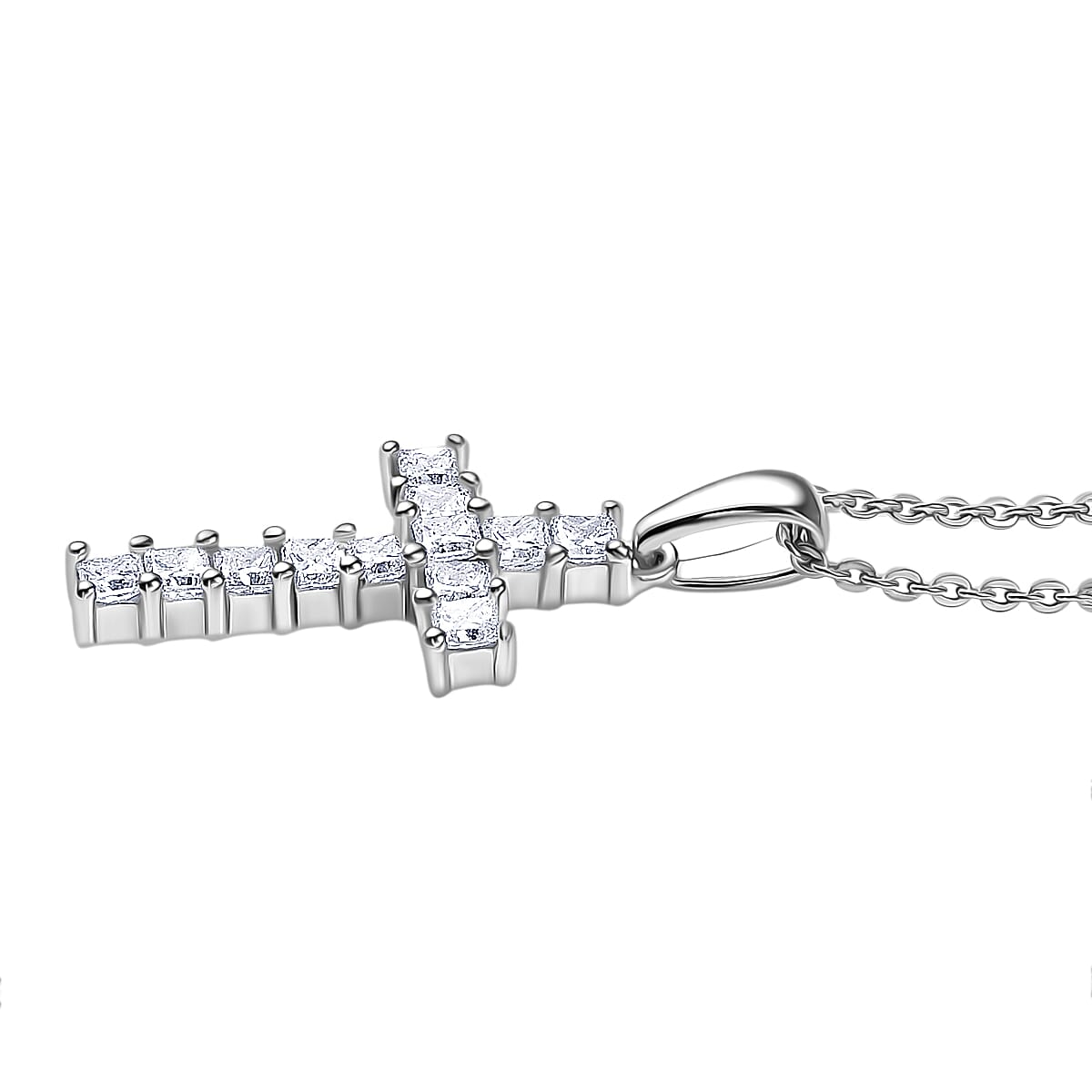 Luxuriant Lab Grown Diamond (VS-EF) Pendant with Chain (Size 20) in Rhodium Overlay Sterling Silver 0.58 Ct.